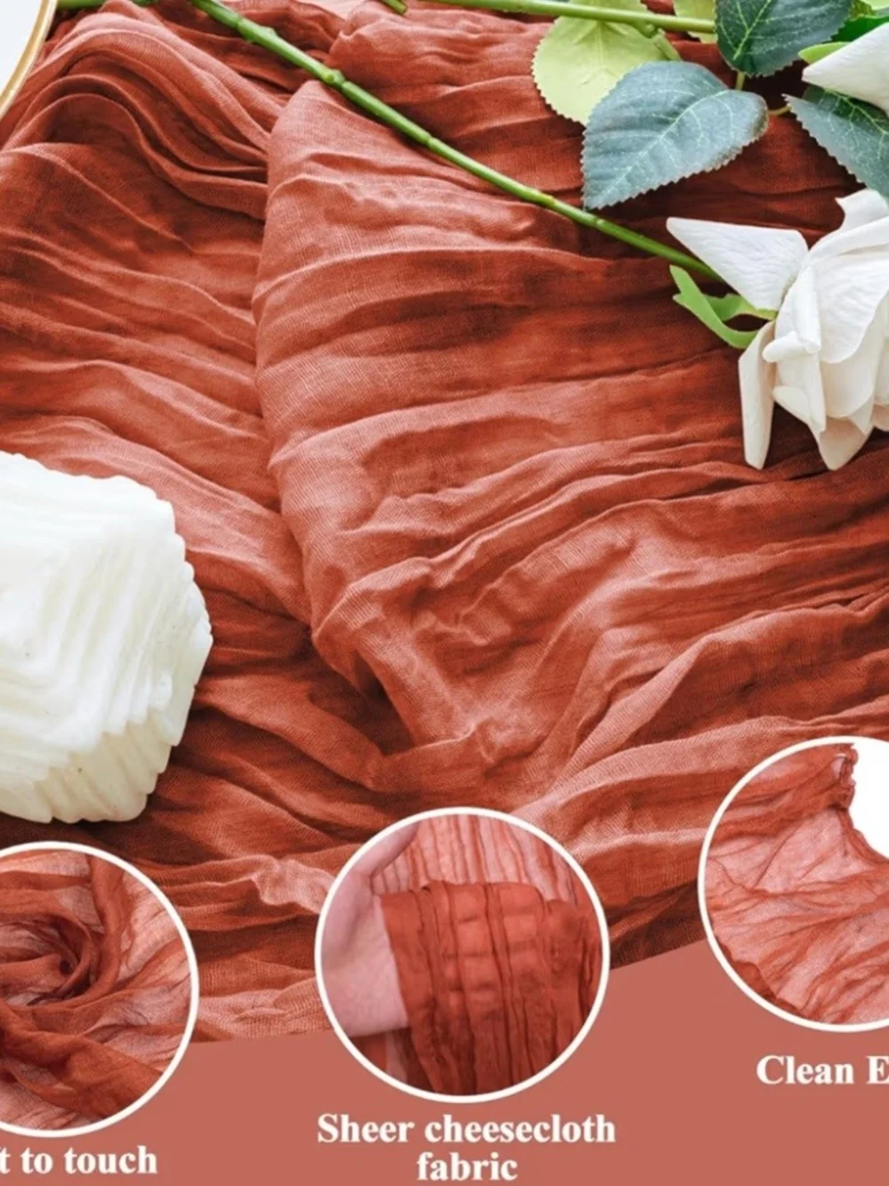 6PCS Table Runner Cheesecloth 10FT Terracotta Boho Gauze Sheer Table Runner